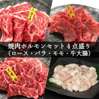 【送料無料】赤身が美味しい宮崎県産黒牛 焼肉ホルモンセット4点盛り（ロース・バラ・モモ各280g・牛ホルモン200ｇ）
